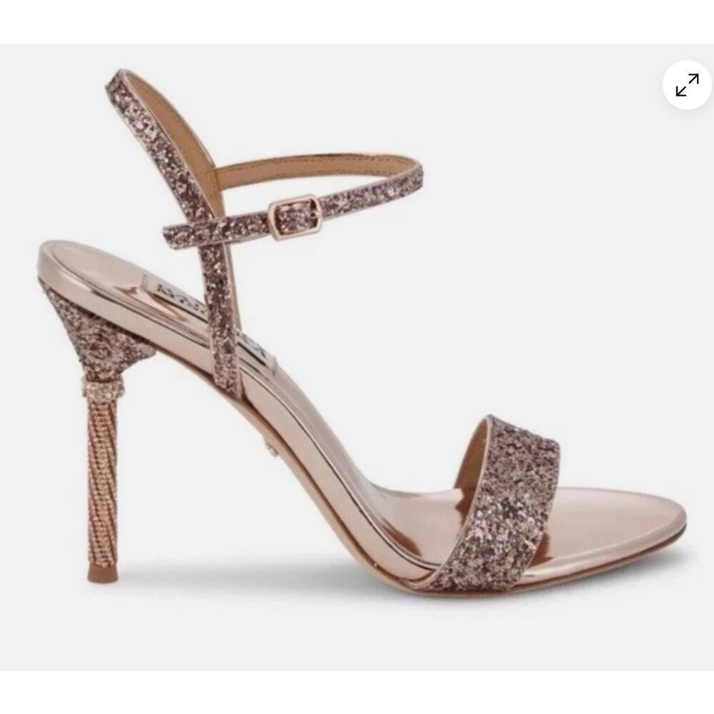 Badgley Mischka Olympia High Heel Glitter Sandals Rose Gold Women's 13
